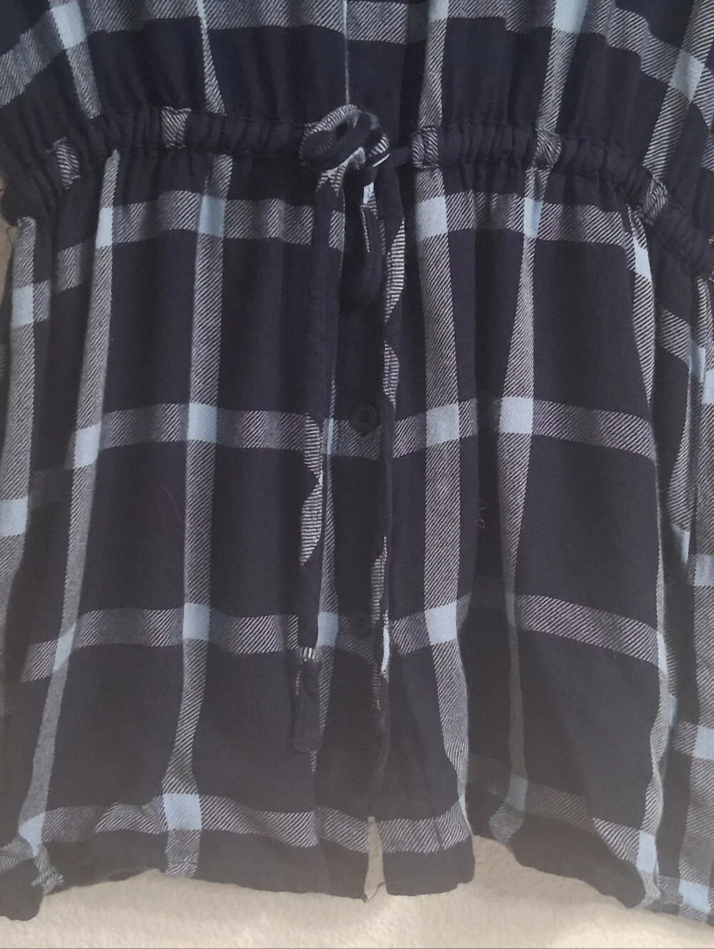 dip Navy and Light Blue Plaid Button-Front Drawstring Tunic Shirt.    Size L